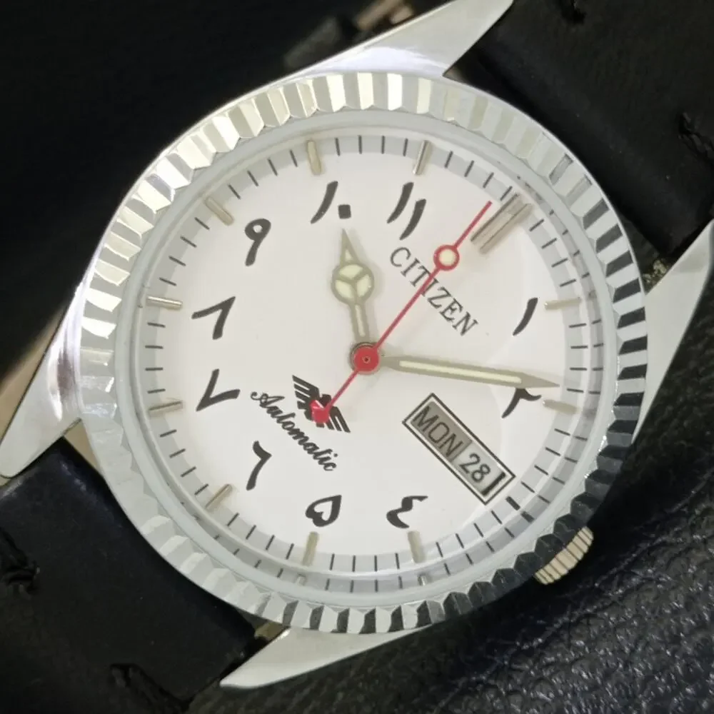 Vintage 1972 Arabic Citizen Automatic Mens Silver Watch W/daydate & Black accent